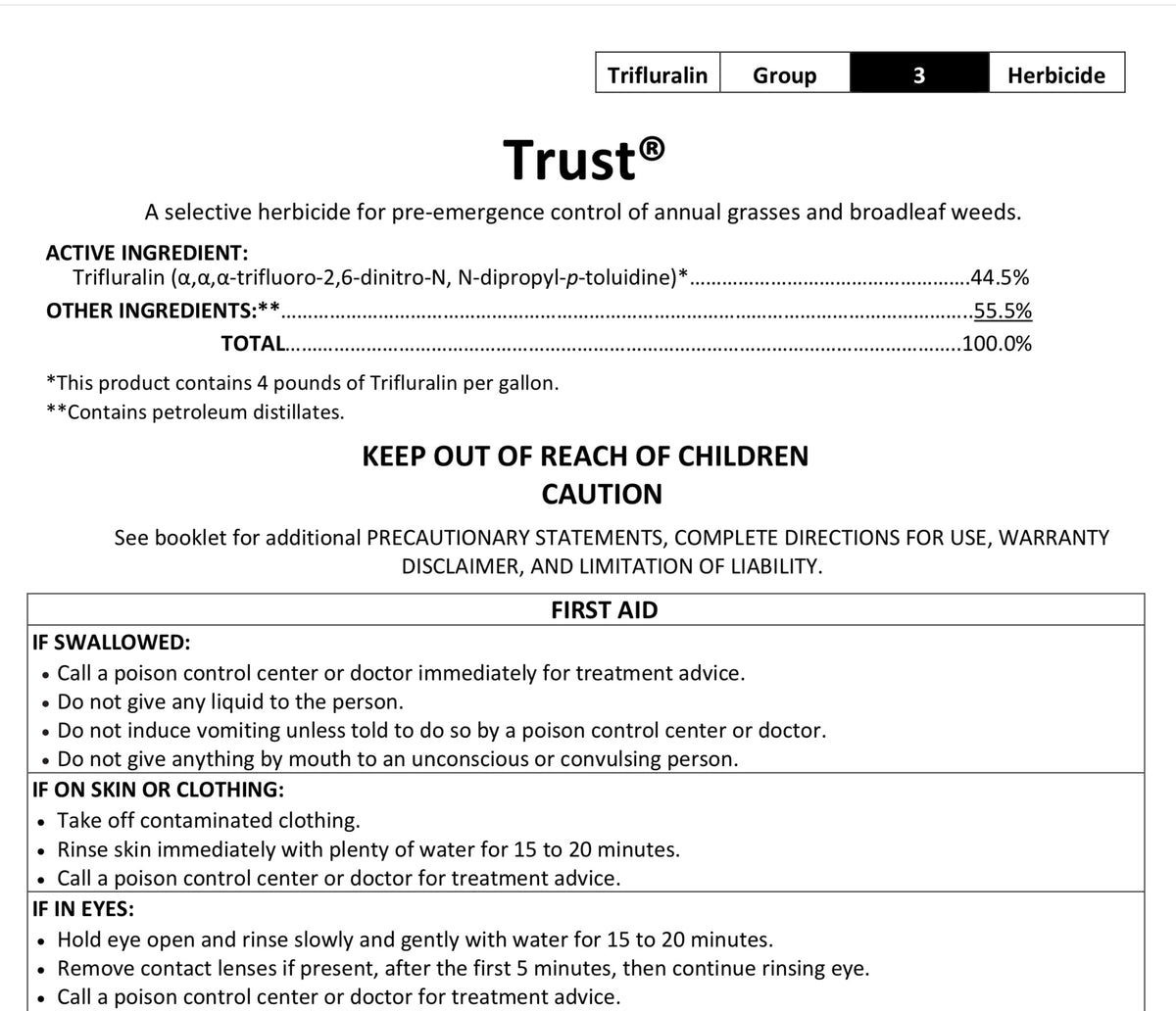 trust herbicide label Trust Trifluralin HF, 2.5gal – G&DFarms