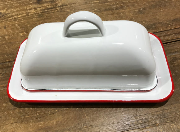 DNS Red Rim Enamelware Butter Dish