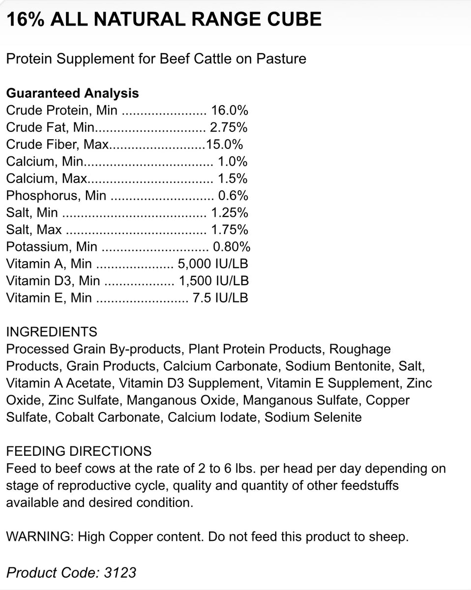 Range Cube All Natural 16, 50lb G&DFarms