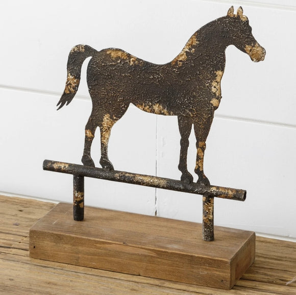 Distressed Horse on Wood Base