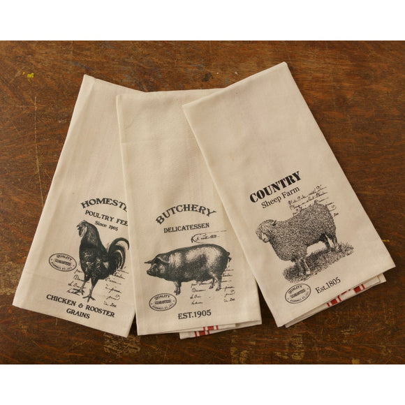 Tea Towel Set of 3, Farm Animals