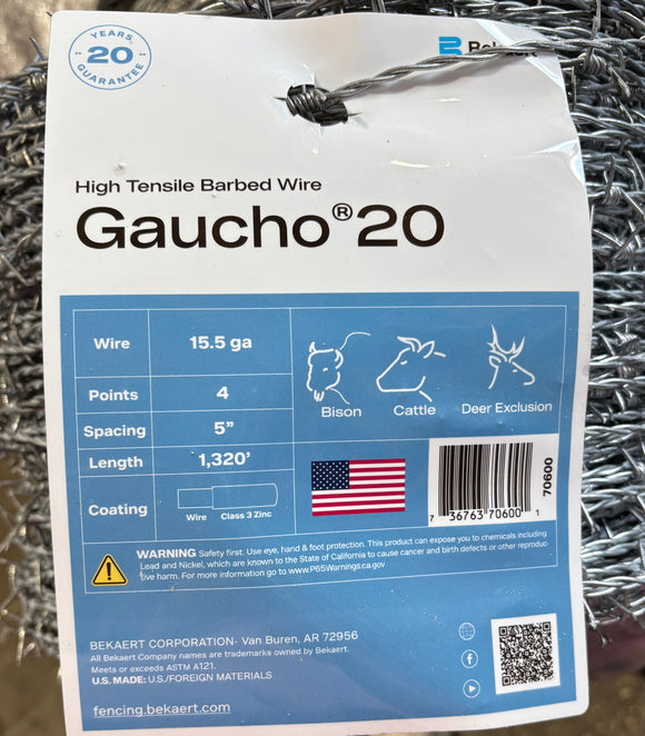 Bekaert Gaucho 20 Barbed Wire, 15.5ga