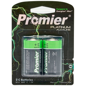 Promier Platinum Alkaline C Batteries, 2pk