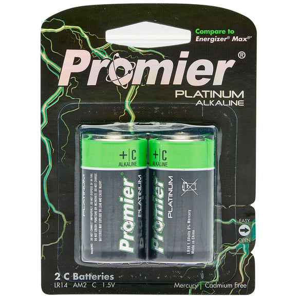 Promier Platinum Alkaline C Batteries, 2pk