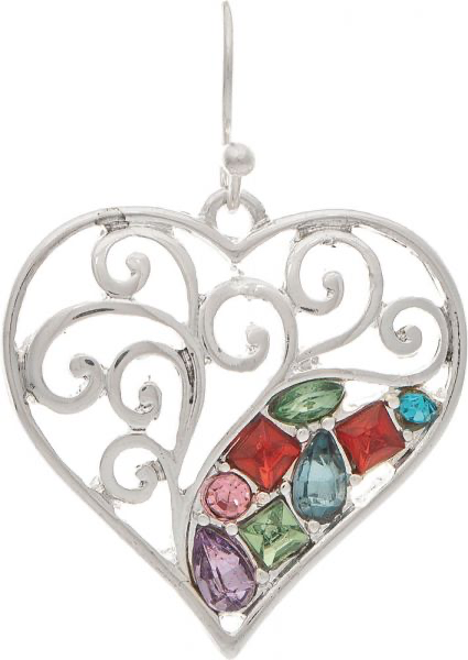 Silver Multicolor Sparkle Swirl Hearts Earring