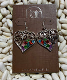 Silver Multicolor Sparkle Swirl Hearts Earring