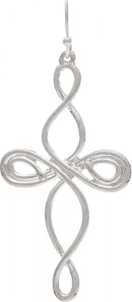 Silver Curly Wire Cross Earring