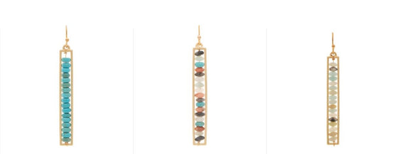 Gold Long Bar Earring, Assorted Colors