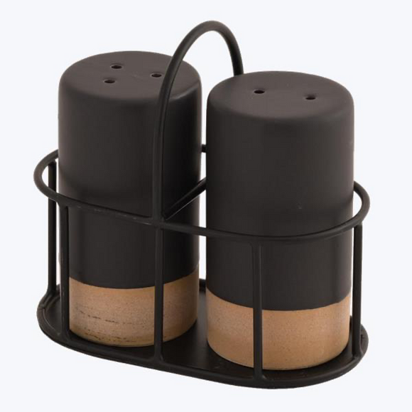 Salt and Pepper Set with Metal Holder