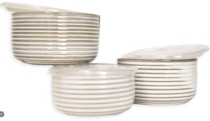 Ceramic Stripe Bowl Set w/ lids