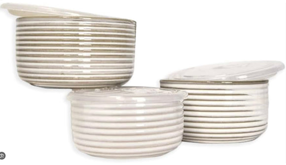 Ceramic Stripe Bowl Set w/ lids