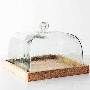 Glass Cake Cover with Wood Base 10”