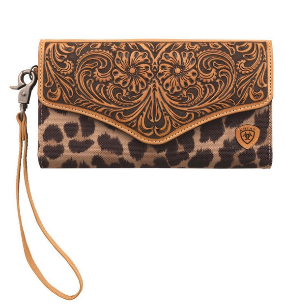 Ariat Clutch, Tooled Leather with Leopard Print