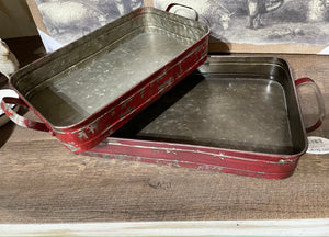 Red Metal Tray, Rectangle