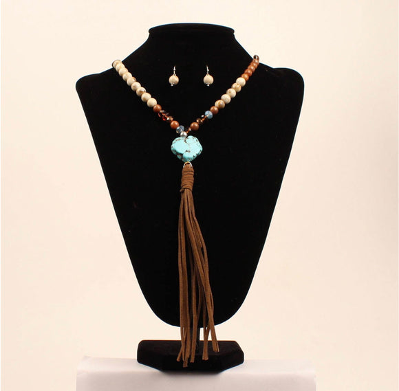 Blazin Roxx Stone Beads Fringe Jewelry Set Turquoise