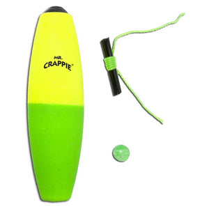 Mr. Crappie Slippers Weighted Float, Yellow/Green 2", 2pk