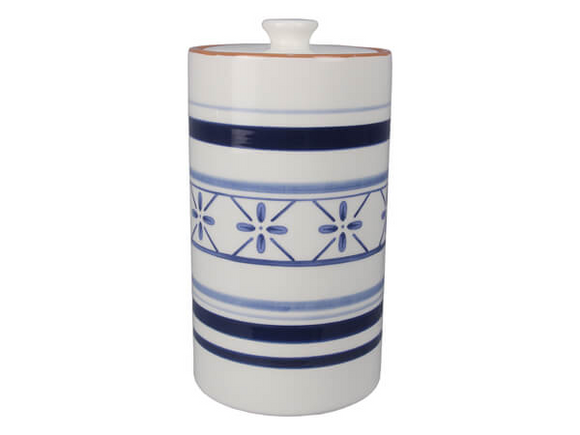 Ceramic Cookie Jar Cylindrical, Blue and White