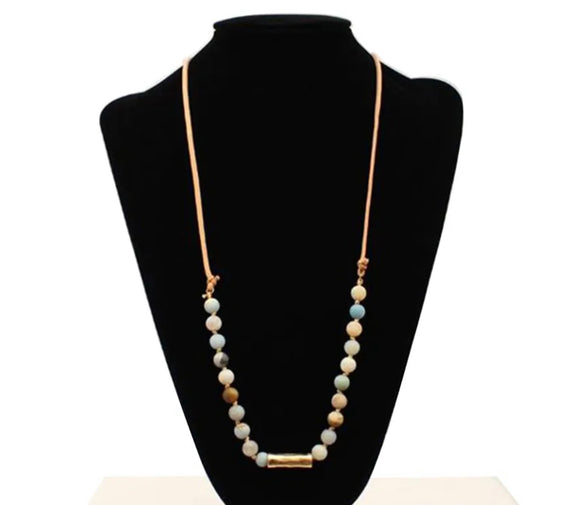 Sale**Silver Strike Bead Necklace - Aqua/Natural