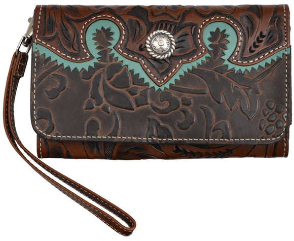 Angel Ranch Leather Turquoise Trim Wristlet