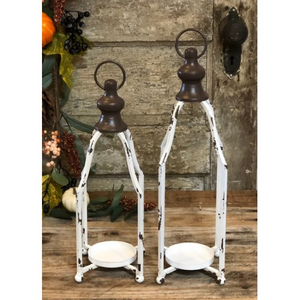 Cream Distressed Pillar Lantern, Set of 2