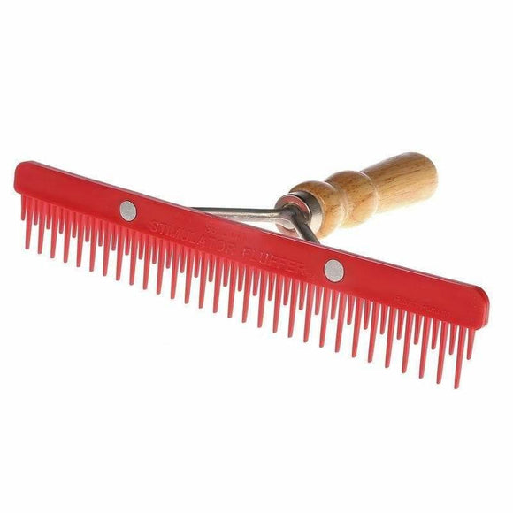 Stimulator Fluffer Comb, Red with Wood Handle