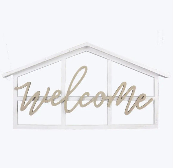 Wood Welcome House Cutout Sign