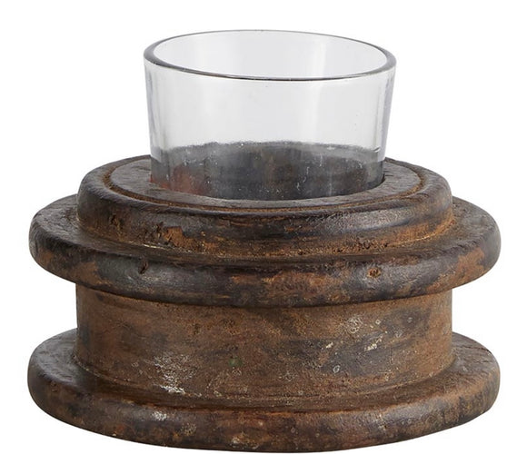 Flat Spool with Glass Candle Holder