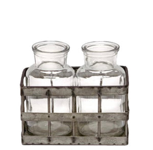 Tin Crate with Jars, Pair or Trio