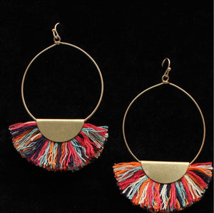 Blazin Roxx Multi Colored Fringe Thin Gold Hoops