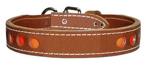 Tapered Leather Collar with Reflective Inlay, 1.25"
