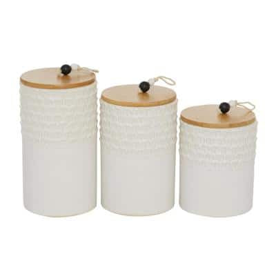 Canister Set, White Stoneware Country Cottage, 3pc